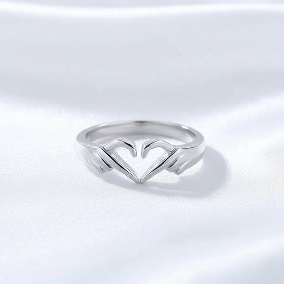 Silver Romantic Hand Heart Palm Gesture Open Adjustable Fashion Ring NWOT - Picture 4 of 8